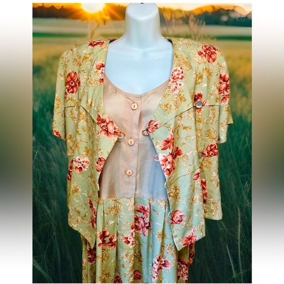 🌹KARIN STEVENS🌹 VTG FLORAL ATTACHED JACKET MULTI LOOKS PEARL BUTTON TEA DRESS - Picture 11 of 13